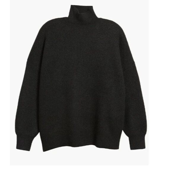 Topshop Funnel Neck Oversized Rib Sweater, Black, SZ. US 4-6 - Picture 1 of 12